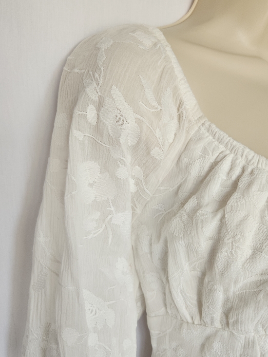 Wild Fable White Embroidered Flowy Milk Maid Top Bishop Sleeved Dress L - Picture 3 of 11